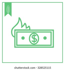 Icon of banknote with dollar sign and flame silhouette