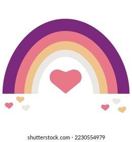 Symbol, Banner, Schaltfläche, Hintergrund mit Regenbogen und farbigen Herzen