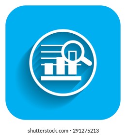 Icon of bar chart in circle magnified with magnifying glass
