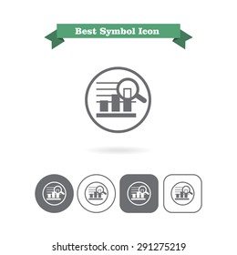 Icon of bar chart in circle magnified with magnifying glass