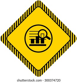 Icon of bar chart in circle magnified with magnifying glass