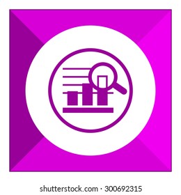 Icon of bar chart in circle magnified with magnifying glass