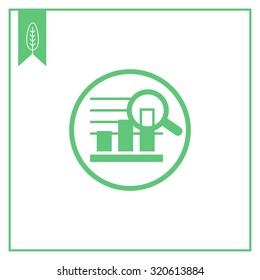 Icon of bar chart in circle magnified with magnifying glass