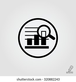 Icon of bar chart in circle magnified with magnifying glass