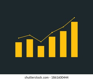 Icon bar chart single icon simple graphic designs . Growing bars icon isolated on dark background.