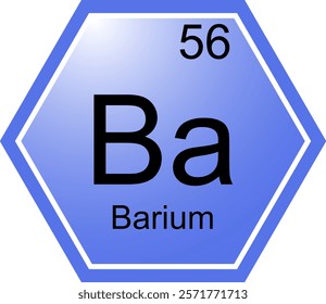 The icon of the Barium element. A chemical element of the periodic table. Ba is an alkaline earth metal. Science, chemistry. Vector hexagonal image.