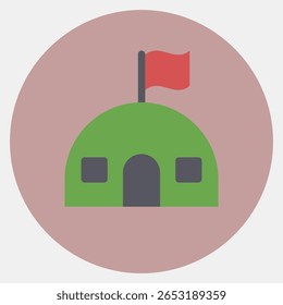 Icon barracks. Military and war elements. Icon in color mate style.