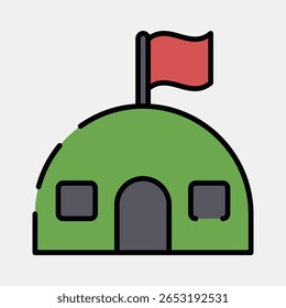 Icon barracks. Military and war elements. Icon in filled line style.