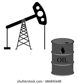 Icon Barrels with oil. Icon of oil-mining machine-rocking. Vector illustration.