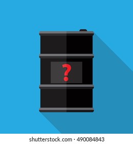 Icon with barrels of oil and a question mark in a flat design.