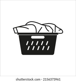 The icon of the basket with dirty clothes. Simple flat vector illustration on a white background.