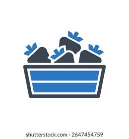 Icon of basket filled with strawberries symbolizing freshness icon
