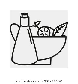  Icon. Basket of food and drink. Food. Cooking. Recipe. Gastronomy. Vector. Linear drawing.