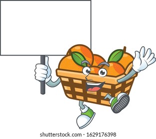 An icon of basket oranges cartoon character style bring board