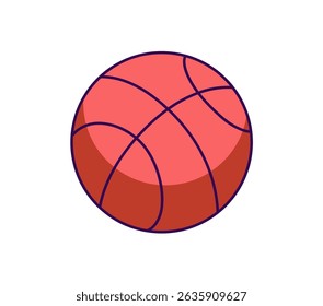 Icon of basketball. Red basket ball with stripes for training or match. Rubber equipment for streetball. Bouncy tool to play sports game. Flat isolated vector illustration on white background