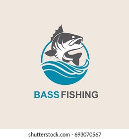 icon of bass fish with waves