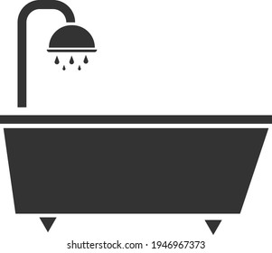 Icon of a bath with a shower with running water. Black silhouette. Vector illustration isolated on a white background.