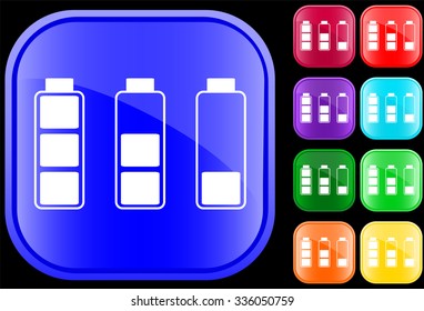 Icon of  batteries on shiny square buttons