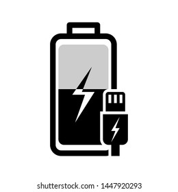 Icon battery charge by lightning cable. Flat Icon of battery level indicator.