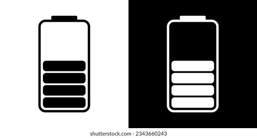 Icon of battery charge level indicators. Low and full battery. Accumulator sign.