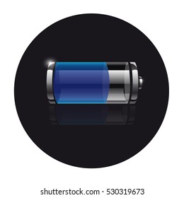 Icon battery on a black background with reflection