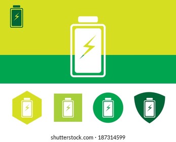 Icon of Battery on colorful background with four other buttons with color shades. Eps-10