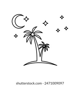 icon of the beach, evening, moon on a white background, vector illustration