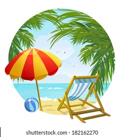 a la playa y a la hamaca. ilustración vectorial