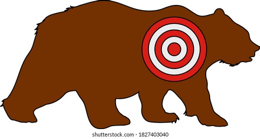 Icon Of Bear Silhouette With Target. Editable Outline With Color Fill Design. Vector Illustration.