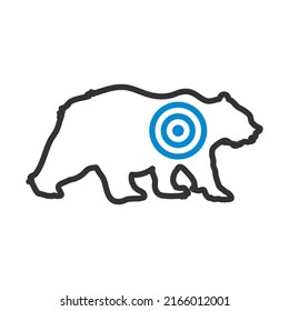 Icon Of Bear Silhouette With Target. Editable Bold Outline With Color Fill Design. Vector Illustration.