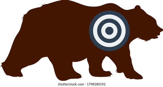 Icon Of Bear Silhouette With Target. Flat Color Design. Vector Illustration.