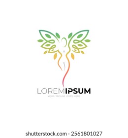 icon of a beautiful angel with beautiful wings, leaf nature logos