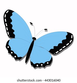 icon beautiful blue butterfly on a white background. Pattern for decoration or greetings. The label for the artwork or scrapbook. Vector illustration
