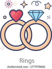Icon of beautiful diamond rings in flat design