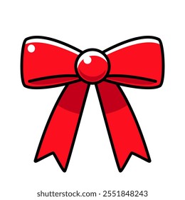 Icon of beautiful red bow and its black outline. flat vector illustration