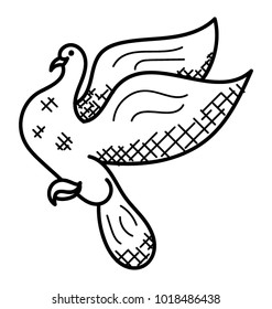 
Icon of a beautiful single pigeon in the middle of a flight, doodle vector
