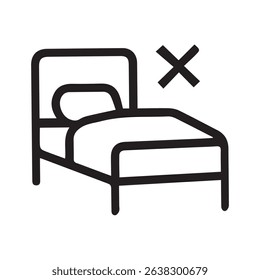 Icon of a bed with a cancellation symbol indicating unavailability or rejection of lodging or overnight stay.