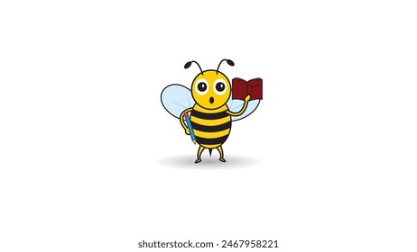 icono abeja de dibujos animados, abeja linda con cara sonriente traer lápiz y libro para el estudio ir a la escuela, adecuado para el logotipo o la mascota 