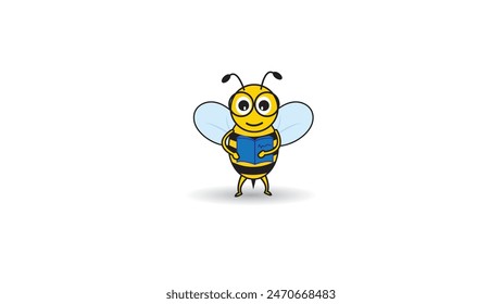  icon bee cartoon, cute bee with smiling face bring pencil and book for study go to school, suitable for logo or mascot 