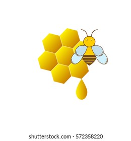 Icon with bee and honeycomb with shadow on white background