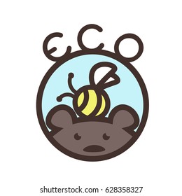 icon: bee sits on the bear's head. Eco friendly product
