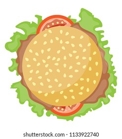 
An icon for beef burger is offered by using sandwich having leaf and petties inside
