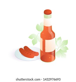 Icon of beer bottle in isometric. Colorful bottle of beer.