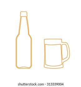 Icon beer bottles and mugs for beer
