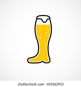 Icon beer with foam and bubbles in boot glass. Vector