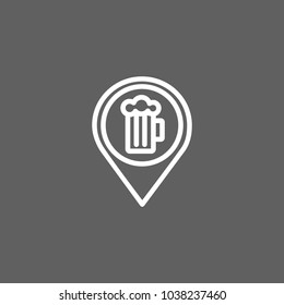 Icon of beer mug in pointer mark. Map, location, sign. Bar and drinks concept. Can be used for topics like pub, travel, tourism