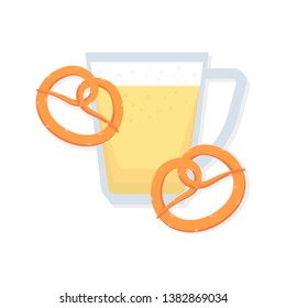 Icon beer mug and two pretzels. Vector illustration on white background