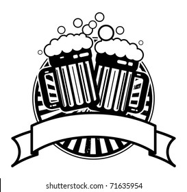 Icon with beer mugs and space for text, vector illustration