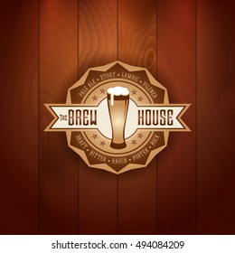 icon beer retro styled treasure logo of pub or craft distillery beer on vector antique wood texture icon beer classic work texture bar background scene festival timber gold sign rich wooden contract f