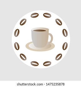 Icon beige mug in a circle of coffee beans